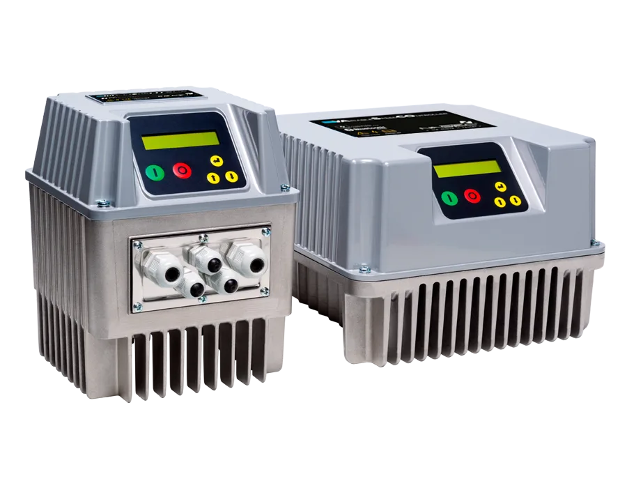 VASCO – Frekvensomformer med integrert PLC. Opp til 132 kW trefase, 5,5 kW enfase.